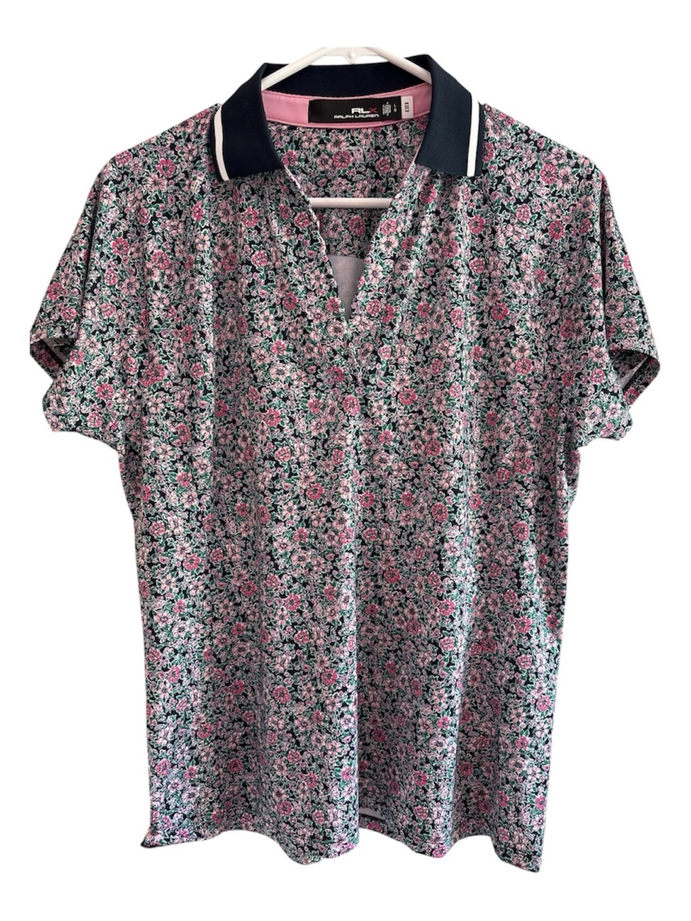 Ralph Lauren RLX Pink Blue Floral Golf Tennis Shirt Sz L